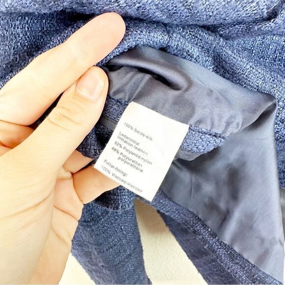 Akris Silk Faux Leather Crop Jacket Zip Size 8 Navy Tweed - Picture 6 of 6